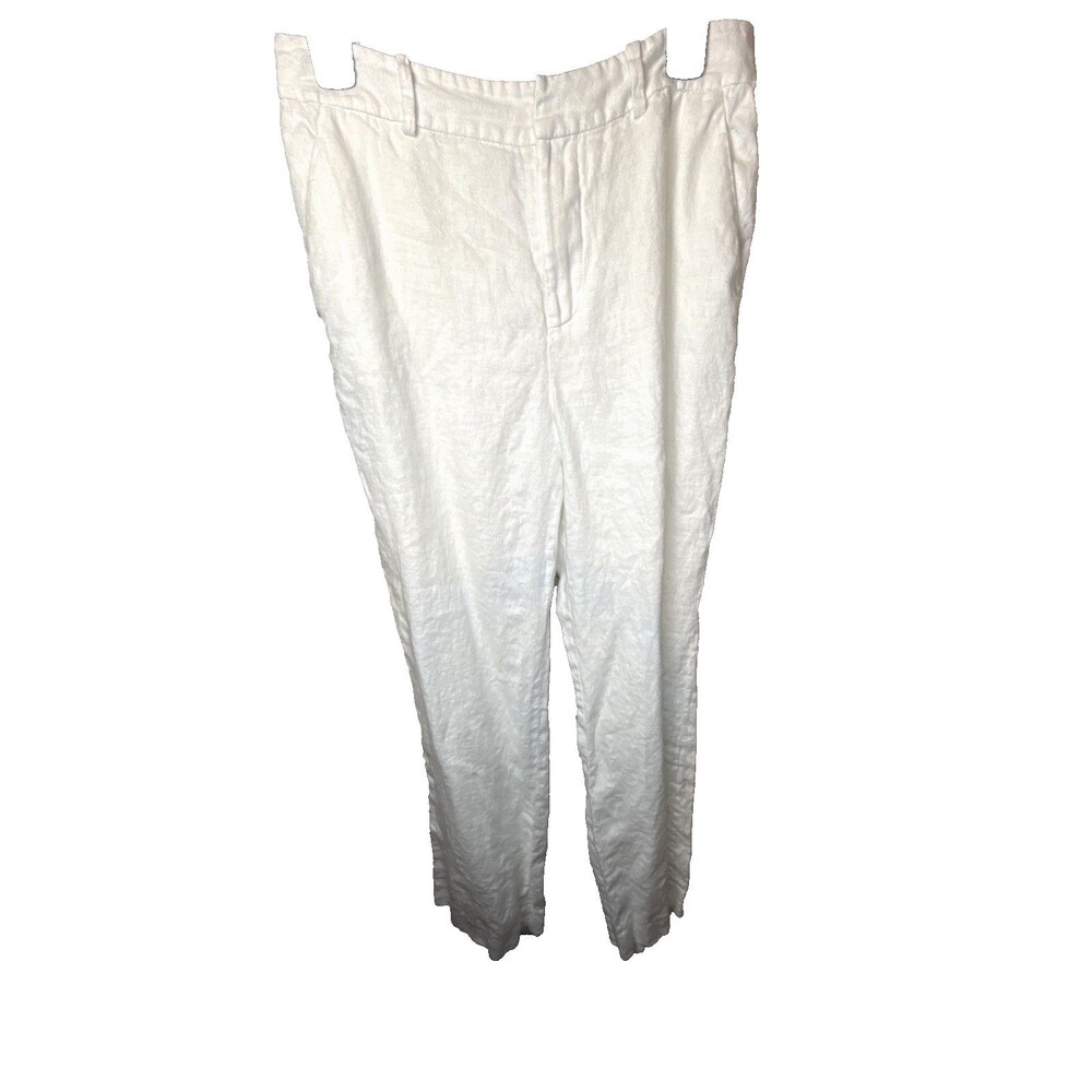 Chaps 100% Linen Womens sz 4 White Pants Lined Coastal Chic Classic